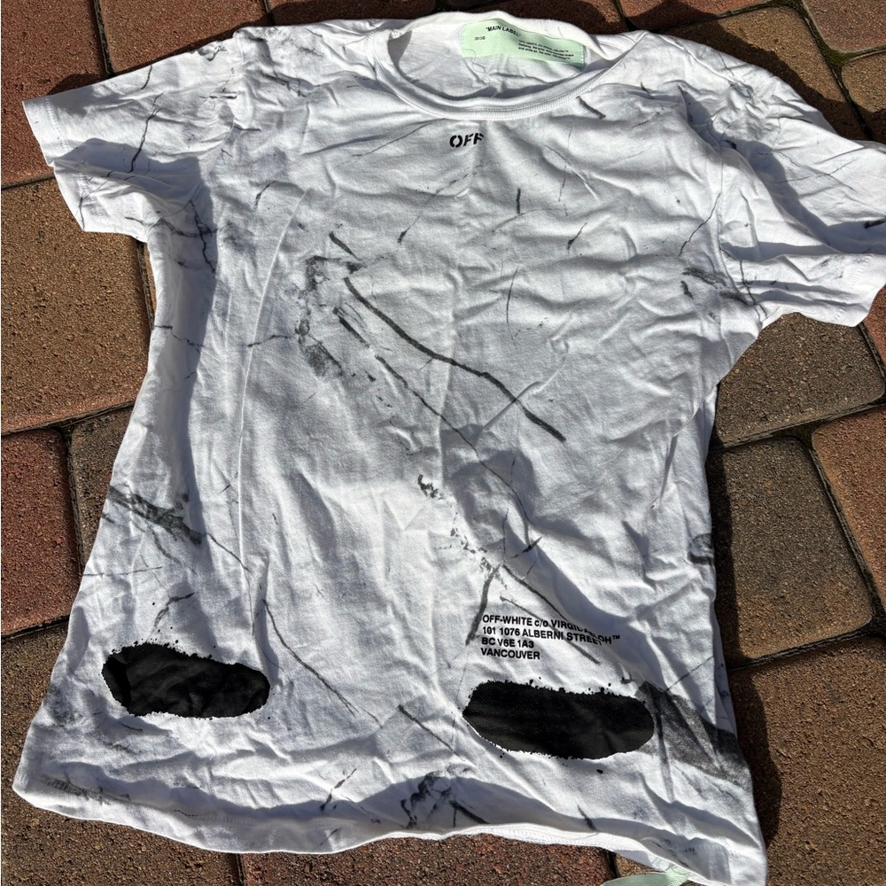 Off-White Kids Marble Effect T-Shirt - White and Black